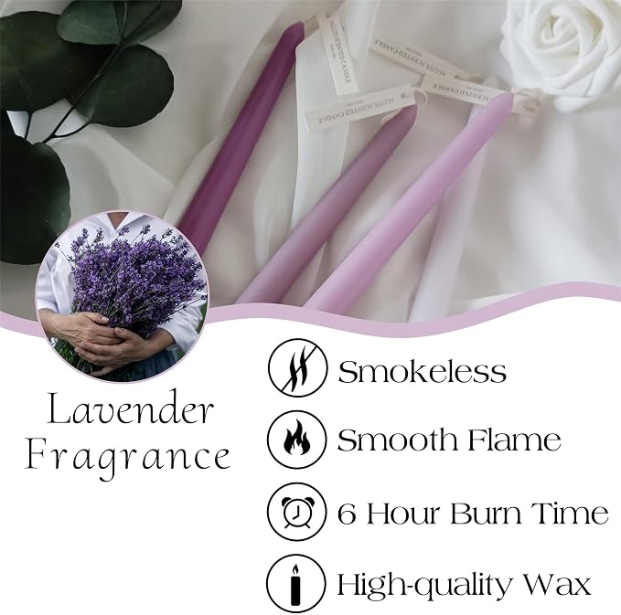 Tapered Candles Scented Candle Sticks,Gedengni 10 Inch Colored Candlesticks Lavender Scented Taper Candle Long Purple Candles for Dinner Decor Housewarming Gift Idea,8D4P-PURGRA