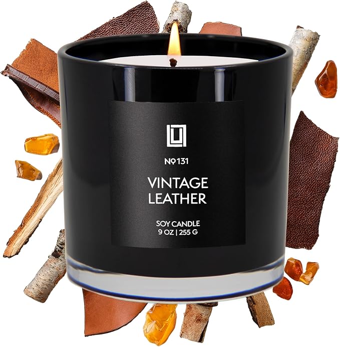 Lulu Candles | Vintage Leather Scented Soy Candle | Leather & Musk Fragrance | Luxury Jar Candle | Highly Scented Long Lasting Candle | Home Fragrance Gift (9 Oz.)
