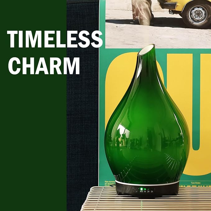 Porseme 280ml Essential Oil Diffuser Glass Color Changing Aroma Air Diffusers Aromatherapy Ultrasonic Cool Mist Humidifier 7 Running Hours Waterless Auto-Off for Sleeping Yoga Office Spa(Hulk Green)