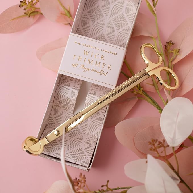 Lollia Essential Luxuries Wick Trimmer, Golden Candle Accessory Embossed with “All Things Beautiful”, Elegant Candle Wick Cutter, Candle Scissors for Longer Burn & Clean Candle