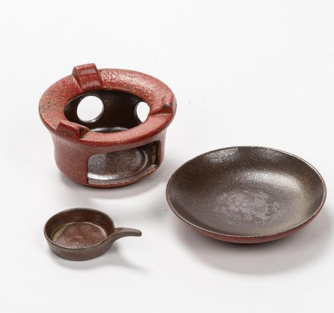 Ceramic Incense Burner Kit, No Electricity Needed,Zen-Inspired Aromatherapy Oil Burner with Rustic Terracotta Glaze, Perfect for Home, Office, Yoga & Meditation (Reddish Brown)