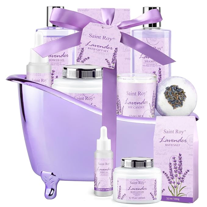 Spa Gift Basket Gifts for Women, Lavender Bath and Body Gift Basket, Spa Kit for Women, Self-Care Relaxation Set, Home Spa Gift Basket, Birthday, Christmas, Bath Spa Kit Woman gift, Anniversary