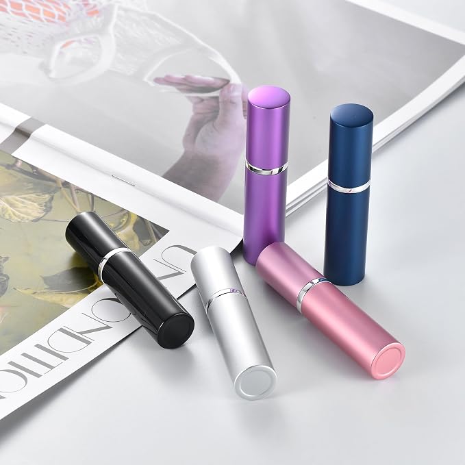 5 Pcs Mini Refillable Perfume Bottle, 6ml/0.2oz Portable Travel Perfume Atomizer Empty Cologne Sprayer for Traveling and Outgoing with Tool