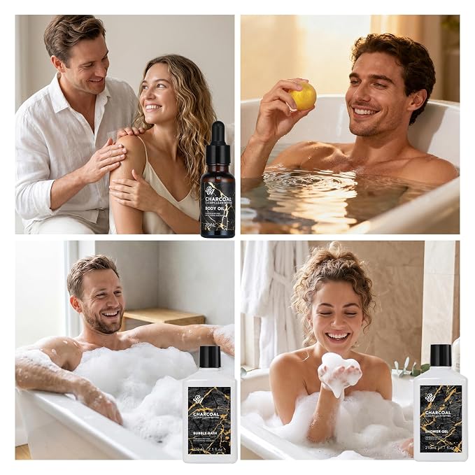 Gifts for Women & Men, Charcoal 32 Pcs Bath & Body Gift Basket for Women & Men, Hydrating Face Skin Care Set, Self-Care Relaxation Basket Gifts, Bath Bomb, Birthday, Christmas, Anniversary, Dad, Mom