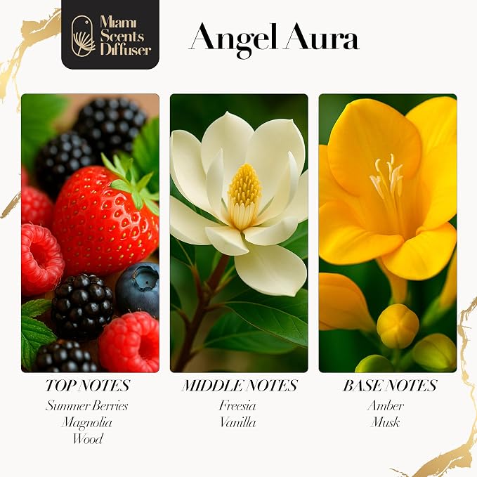 Angel Touch Essential Oil Refill Luxury Hotel Inspired, Long Lasting Aroma for Home & Office Diffuser, 120ml Fresh Blend of Summer Berries, Magnolia Freesia Amber - Scent for Spa Wellness Aromatherapy