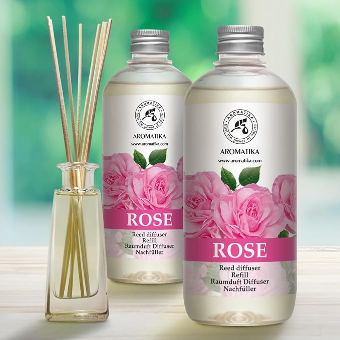 Reed Diffuser Refill Set Rose 2 х 17Fl Oz - Aroma Refill for Reed Diffuser - Home Fragrance - Air Freshener - Aromatherapy - Floral Fragrance