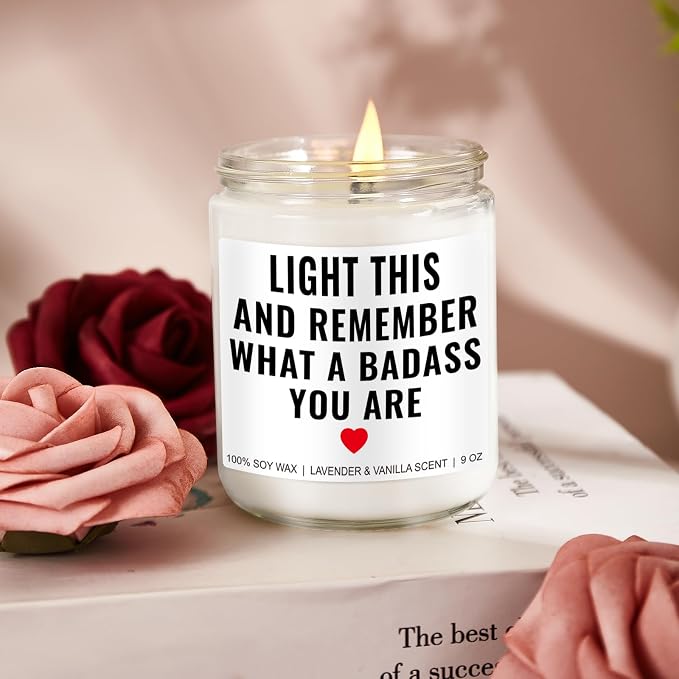 Younift You are a Badass Candle - Motivational & Inspirational Gifts for Women - Encouragement Gifts for Women, Men - Sobriety, Self Love, Self Care, Mental Health, Get Well Presents - 9 oz