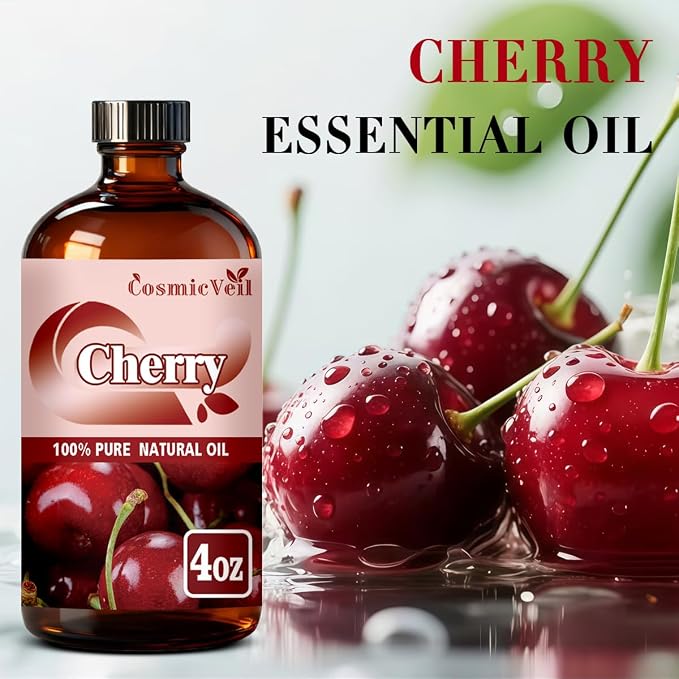 Cherry Essential Oil Cherry Oil for Aroma Diffuser,Humidifier,Home Fragrance,Cleaning,Body Care,Massage,Yoga,DIY Candle,DIY Soap CosmicVeil（Cherry，4 Fl Oz (Pack of 1)）