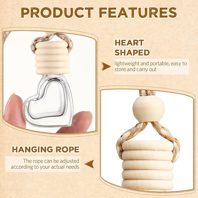 50 Pcs 6ml Hanging Car Diffuser Bottle Empty Glass Perfume Air Freshener Heart Love Vials Diffuser Pendant Wedding Essential Oil Fragrance Aromatherapy Ornament (Clear)