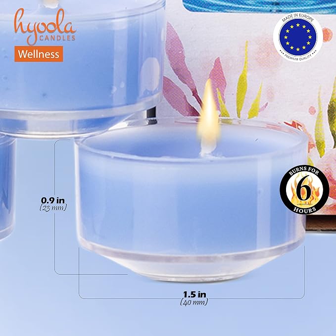 HYOOLA Scented Tealight Candles - Clear Cup - Wellness Tealight Candles Scented - 6 Hour Burn Time - 15 Pack - European Made