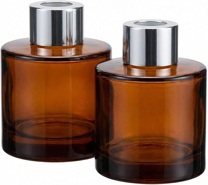 2Pcs 50ML/1.7OZ Empty Glass Diffuser Bottles Essential Oils Containers DIY Replacement Aromatherapy Diffuser Fragrance Accessories for Home Bathroom Decoration(Amber)