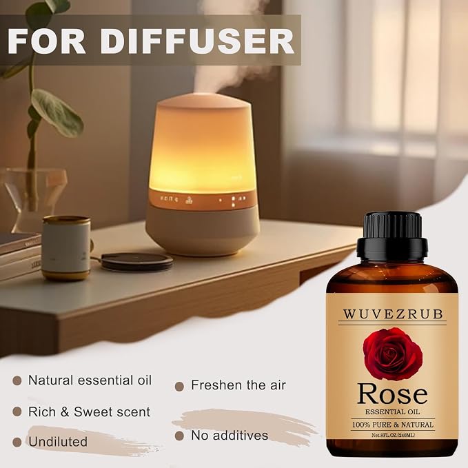 Rose Essential Oil, 240ML Pure and Natural for Aromatherapy Diffuser - 8 Fl Oz