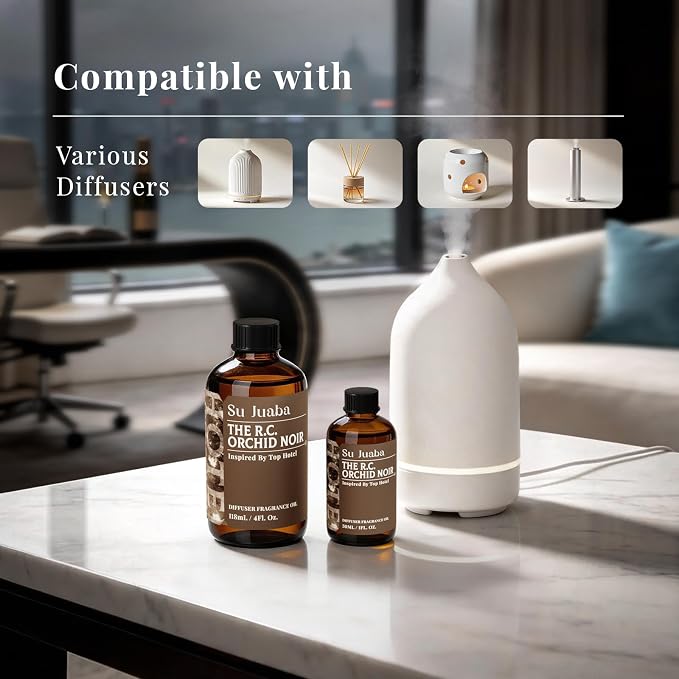 SU JUABA Orchid Noir Hotel Fragrance Oil - Inspired by Ritz Carlton Hotel Scent - for DIY & Essential Oils Diffuser for Home, Black Orchid Vanilla Sandalwood, 1Fl Oz