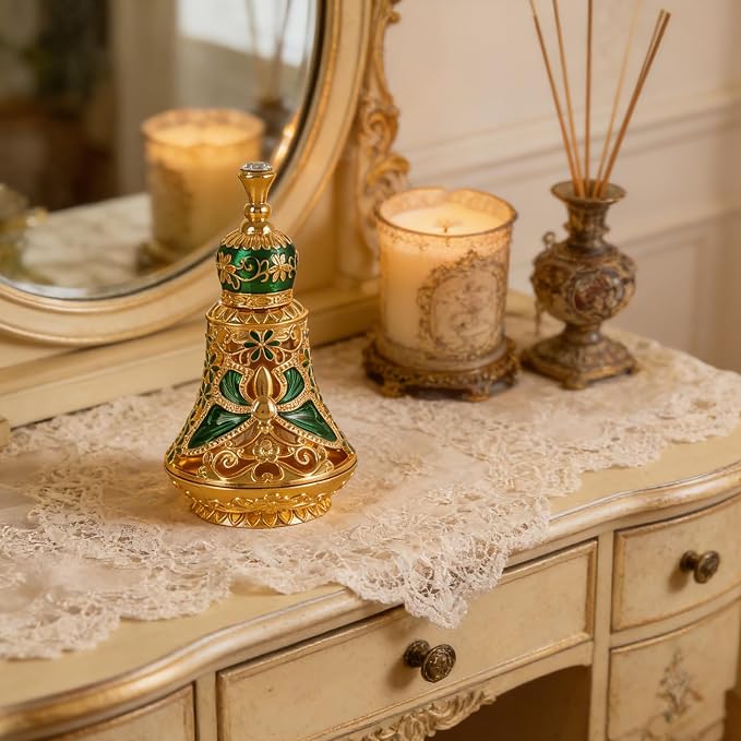 Arabic Patterns Scent Bottle, Middle Eastern Alloys Stylish Perfume Bottle, Small Sized Portable Container for Home Travel Carrying