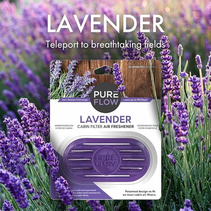 PUREFLOW Cabin Filter Air Freshener with Odor Eliminator – Fits on Most Car, Truck, and SUV Cabin Air Filters - Lavender (1 Pack)