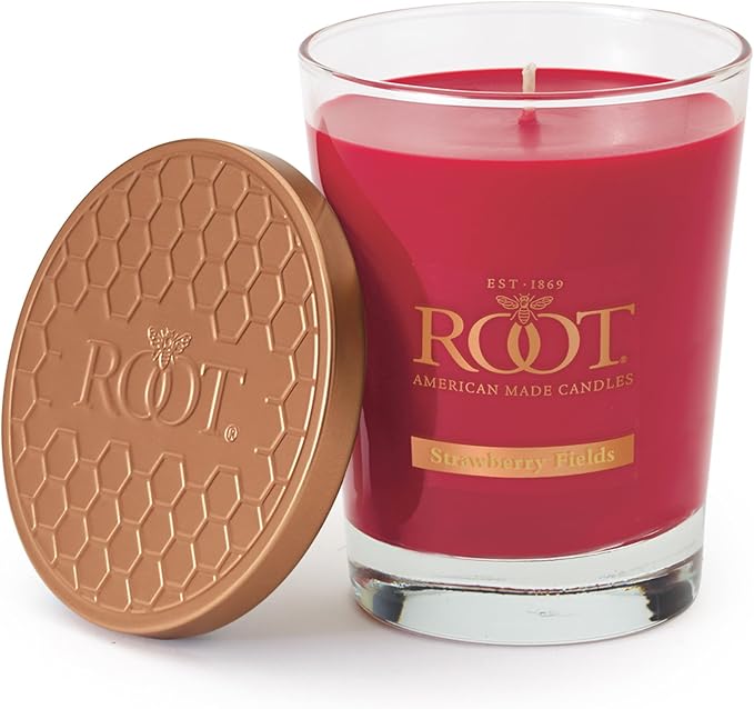 Root Candles Scented Candles Honeycomb Beeswax Blend Premium Handcrafted Candle, Large Veriglass, Strawberry Fields