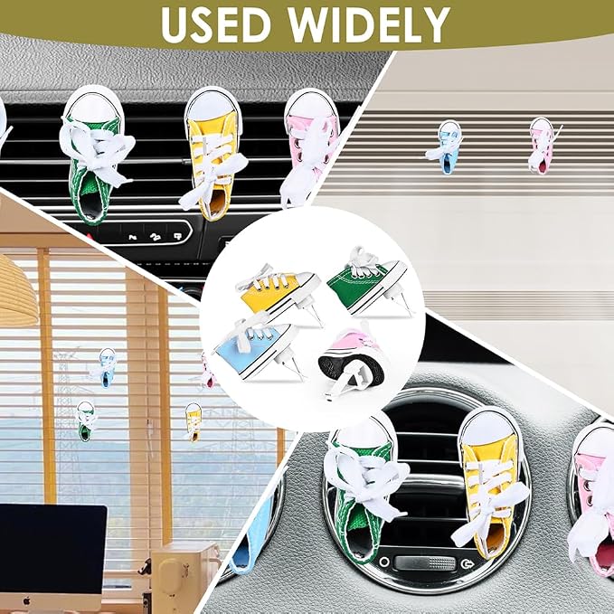 4 pack Car Air Fresheners Cute Shoes Car Air Vent Clip Freshener with 4PCS Reusable Scents Tablets Refills Cars Accessories for Women/Men Cars Interior Decoration Best Gift for Friend