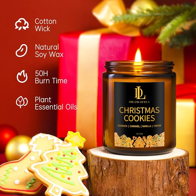Holiday Candle Set, Scented Candle for Home, 4 Pack Soy Candles Gifts for Women Men, Scents of Christmas Tree/Cookies/Spices/Candy Cane