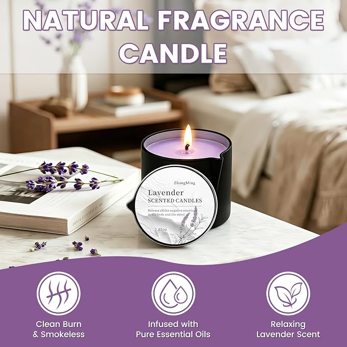 Natural Soy Wax Aromatherapy Candle for Home, Stress Relief & Relaxation, Long Lasting Fragrance Candle for Women & Men, 2.02 Oz (Lavender)
