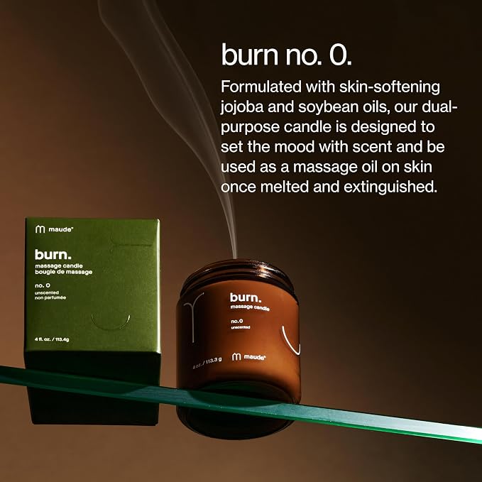 Maude Burn, Fragrance Free (No. 0) - Unscented Hydrating + Skin-Softening Soybean + Jojoba Oil Massage Candle - Fragrance-Free, Soothing Warm Massage Oil Candle - Relaxing Self Care Gifts (4 oz)