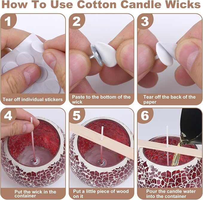 180 Pcs Candle Wicks for Candle Making Kit: 150 Cotton Wicks & 30 Wood Wicks with Candle Making Tools（Wick Holders、Stickers、Wick Trimmer） Thick 4"+6"+8" for Candle Making,Candle DIY