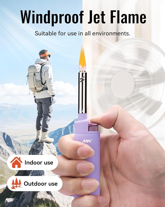MK Candle Lighter, Butane Refillable Wind-Resistant Flame, 4-Pack for BBQ, Camping, Outdoor Use (Harmony-4PC)