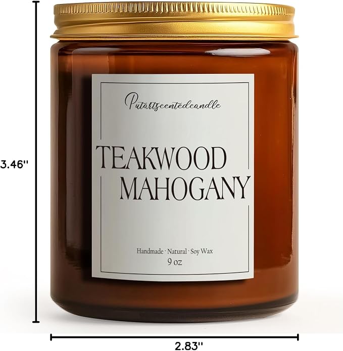 Mahogany & Teakwood Highly Scented Candles for Home, 9oz Natural Soy Aromatherapy Organic Candle with Essential Oil, Home Fragrance Stress Relief & Meditation Jar Candles Gifts for Men Women