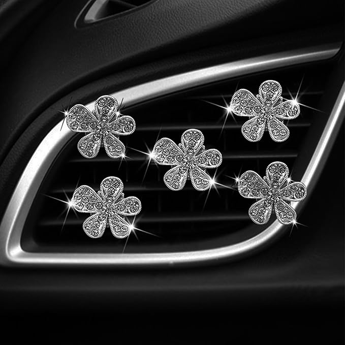 5 Pcs Car Vent Clip,Bling Flower Car Air Fresheners Vent Clips Cute Car Vent Decorations,Car Diffuser Rhinestone Car Interior Decoration Charm Car Vent Accessories