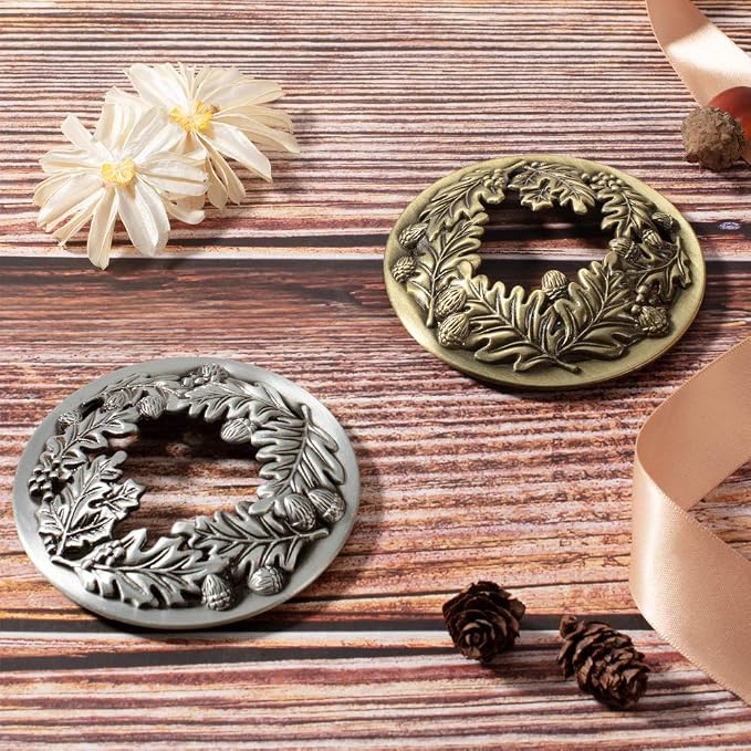PH PandaHall 2 Pack Candle Topper Leaf Pine Candle Topper Shade Jar Lid Shade Sleeves for Jar Candles - Help Candles Melt Evenly and Look Great, 3.19 in Diameter(Antique Bronze & Antique Silver)