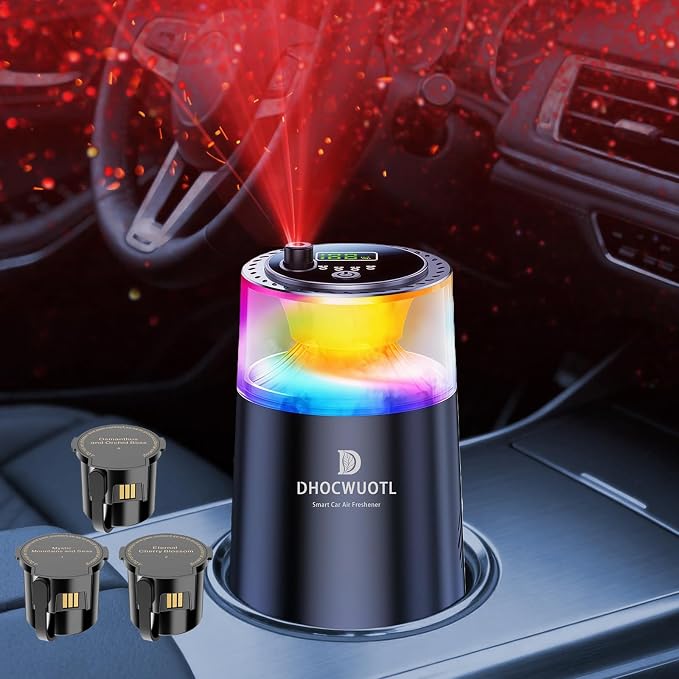 Smart Car Air Freshener with RGB Ambient Light & Starry Ceiling, Car Diffuser with Smart Spray Modes 4 Settings, 1600 Sprays USB-C Rechargeable, Auto On/Off, Built-in Battery, 3 Scents Refills (Black)
