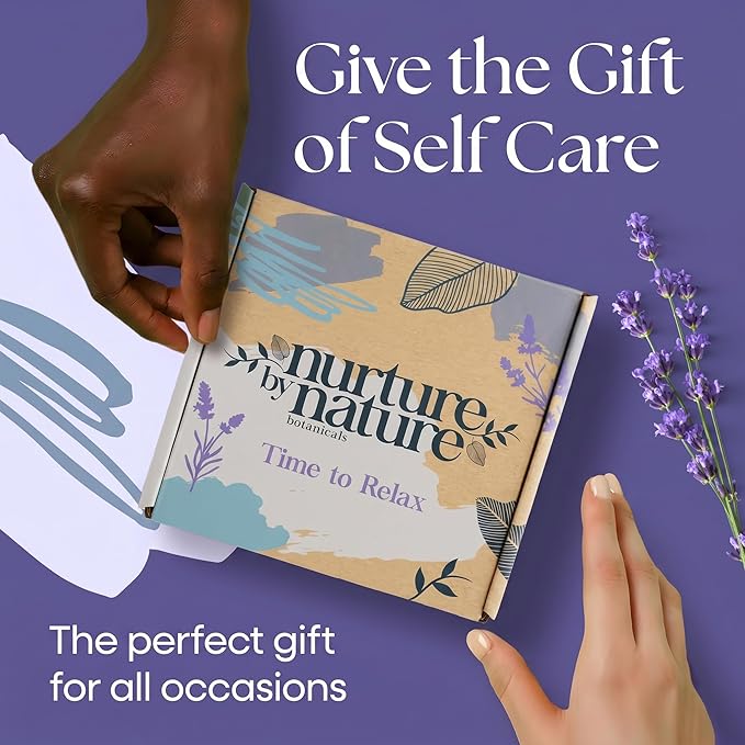 Nurture by Nature Self Care Gifts for Women - Spa Gift Baskets for Women & Relaxation Gifts | At Home Spa Kit | 6 Piece Bath Set with Pillow Spray, Candle, Bath Bomb & Bath Salts