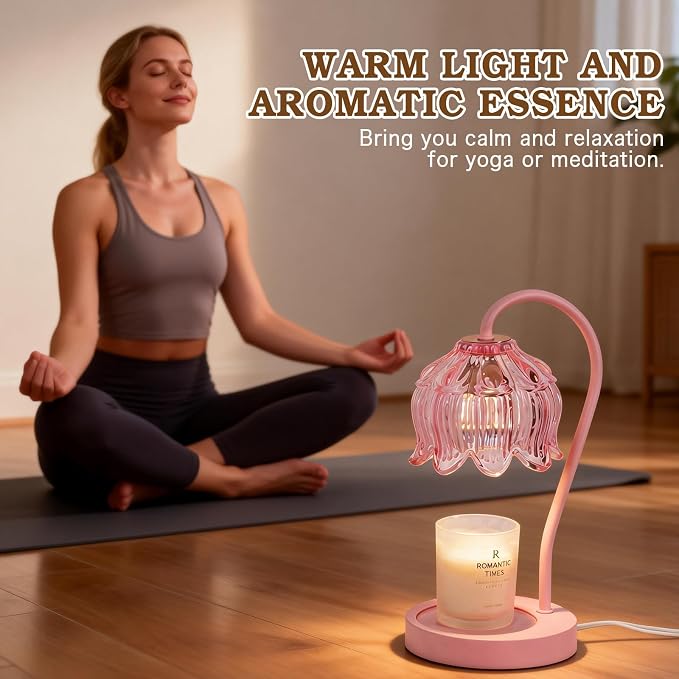 Funistree Flower Candle Warmer Lamp with Timer, Dimmable Candle Lamp Warmer, Christmas Birthday Gifts for Women Mom Her, Housewarming Home Decor, Lotus Wax Warmer for Yankee - Full Pink 10 Inch