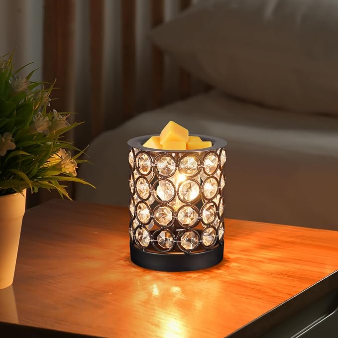 Crystal Wax Melt Warmer Candle Wax Warmer for Scented Wax 2 in 1 Wax Melts Fragrance Warmer Wax Cubes Melter Home Office Deco Night Light Valentines Day Birthday Gifts for Women Mom Girl(01-Black)