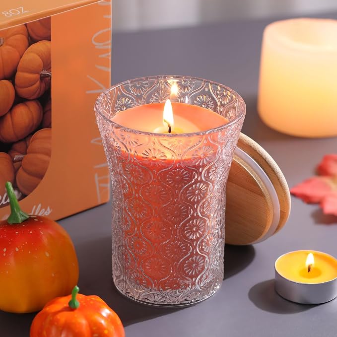 HAVITI Pumpkin Spice Scented Candle, Galentines Valentines Mother's Day Soy Jar Candles Gift for Men Women,8 OZ Aromatherapy Orange Candles for Home Decor