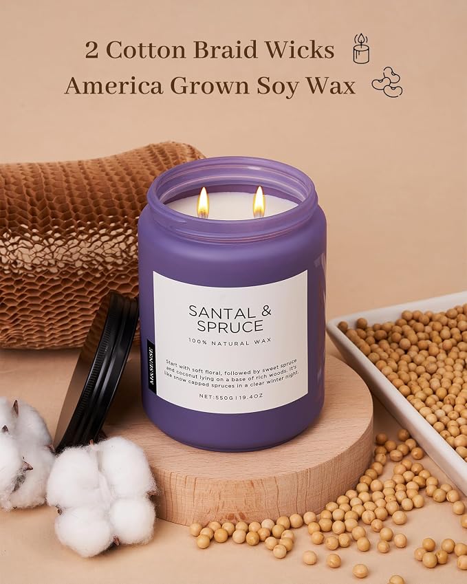 M&SENSE Santalwood Spruce Scented Candles for Home,19.4oz 110 Hour Slow Burning Aromatherapy Candle for Stress Relief Meditation Relaxing SPA Large Candle for Birthday Holiday Gifts