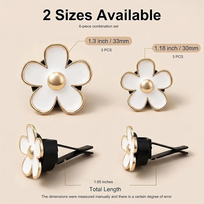 6 Pcs White Daisy Flower Car Air Freshener Vent Clip, Refillable Car Diffuser Daisy Car Accessories, Car Decorations Interior for Car Bathroom Office Pet Houses-White