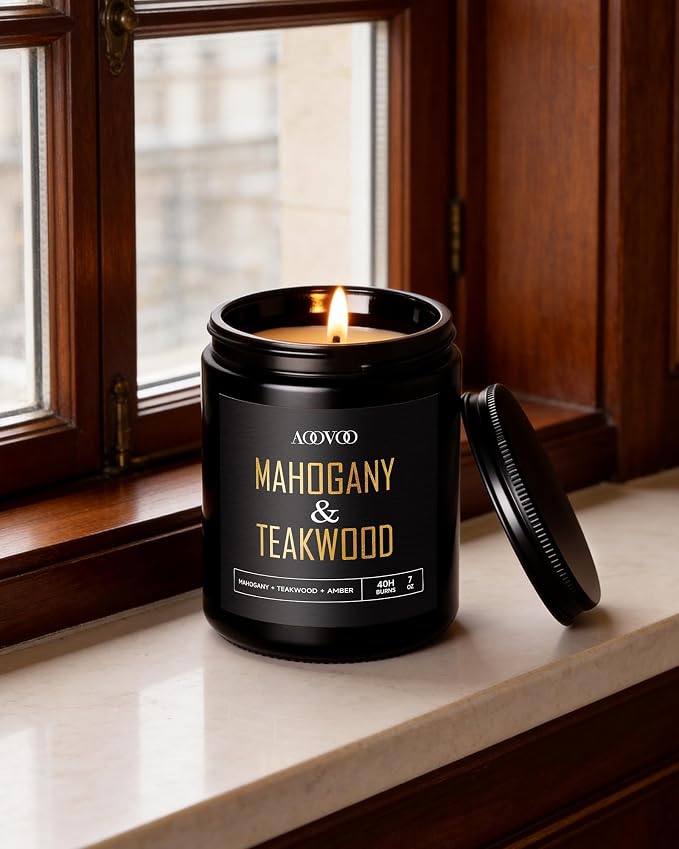 AOOVOO Scented Candles for Men - 6 Pack Candles for Home Scented, 42oz Soy Wax, 300 Hour Burn Time, Rose Sandalwood/Mahogany Teakwood/Smoke Vanilla/Leather/Lavender/Whiskey Caramel Candle Set