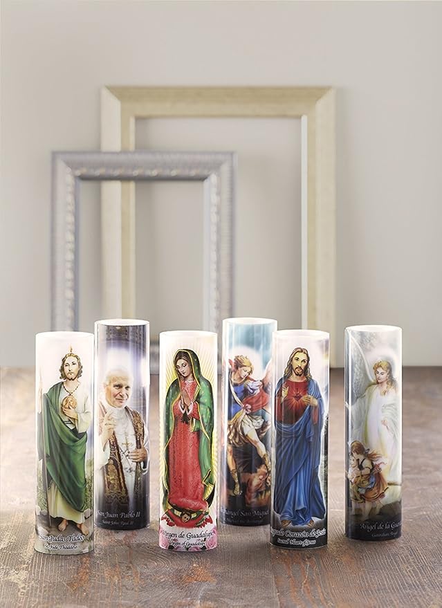 Saints Collection St. Anthony Flickering LED Prayer Candle - English & Spanish Prayers, Unique Religious Decoration for Altar, Mantle or Home