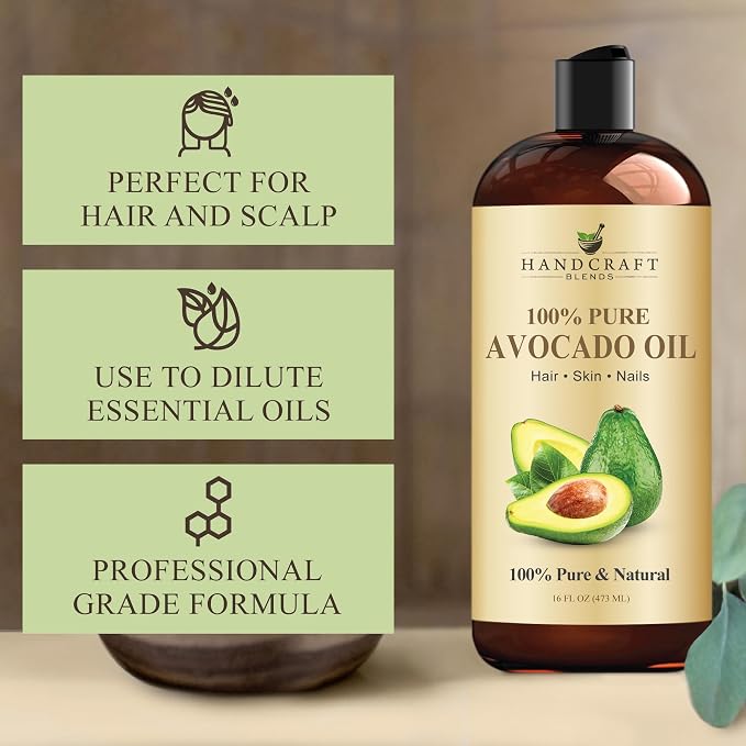 Handcraft Blends Avocado Oil - Cold-Pressed 16 Fl Oz - 100% Pure and Natural - Premium Grade Carrier Oil for Skin and Hair - Hair and Body - Massage - Hexane-Free