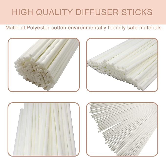 HOSSIAN 50pcs Reed Diffuser Sticks - Wood Rattan-Reed Sticks -Essential Oil Aroma Diffuser Sticks- Spa-Aromatherapy(7.5"/19cm) (White 7.5"/19cm)