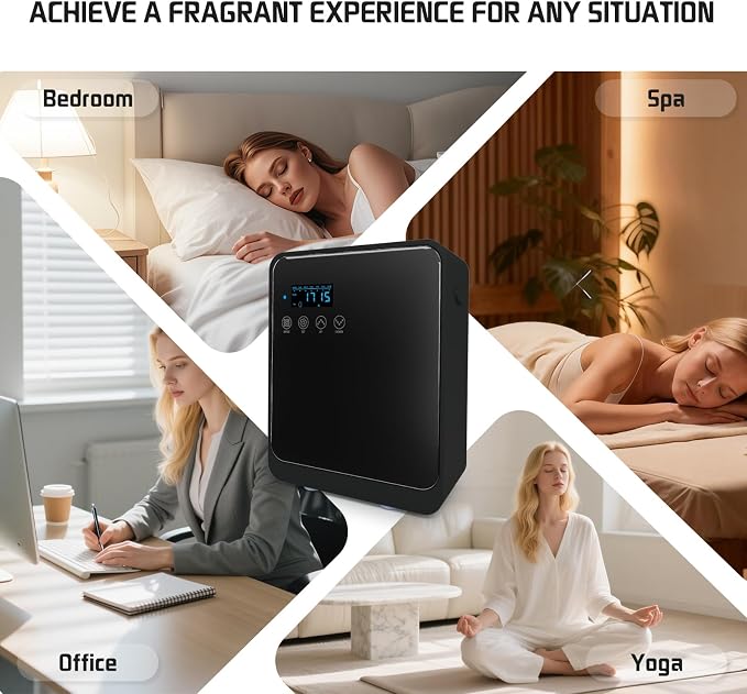 Waterless Essential Oil Diffuser 2000 Sq Ft, Cold Air Oil Scent Diffusers with Timer 250ml, Bluetooth App Control Aromatherapy Diffuser Machine for Home, Office, Hotel (Black)
