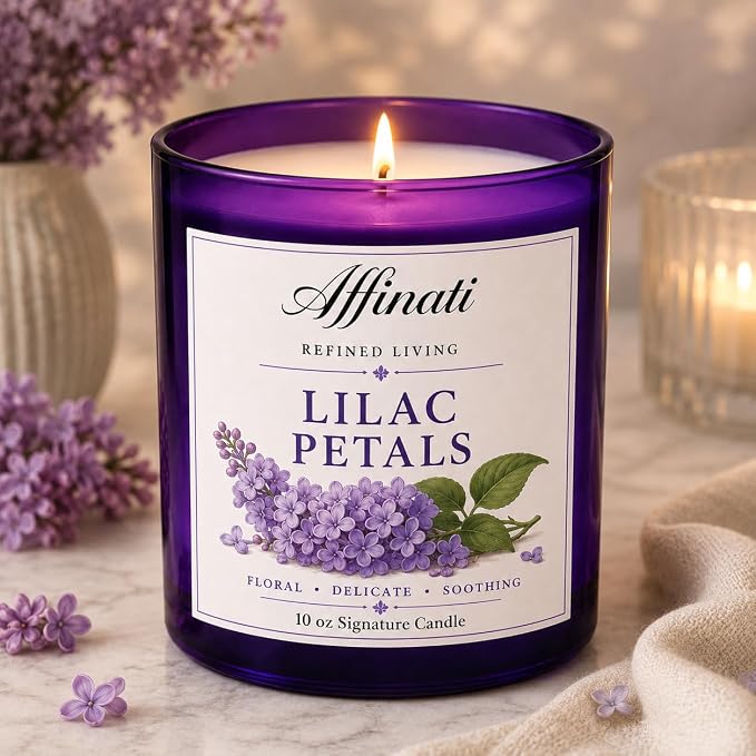 Affinati Lilac Petals Signature Candle - 10 oz Luxury Soy Blend Wax Candle, Long-Lasting Home Fragrance