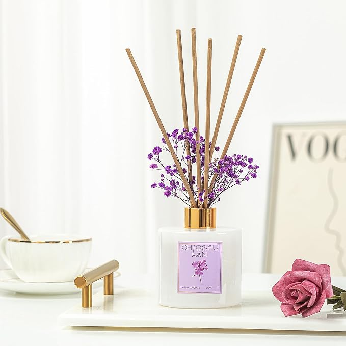 Lilac Diffuser, 6.7 oz Natural Essential Scented Oil with Diffuser Sticks, Best for Bathroom Decor, Living Room Decor, Home & Office Decor, Aromatherapy Diffuser Oil Gift Set