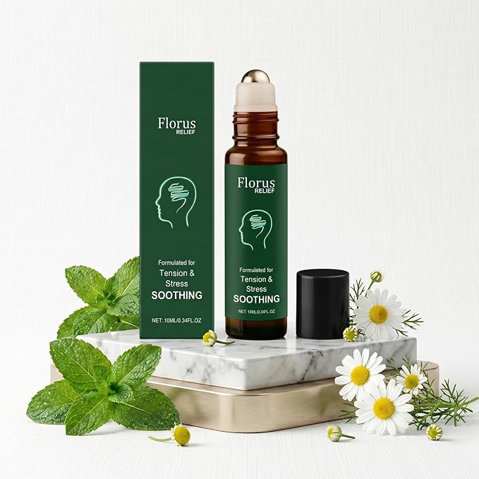Florus Relief Roll On, Soothing Essential Oil with Peppermint, Soothes Head, Neck and Shoulders