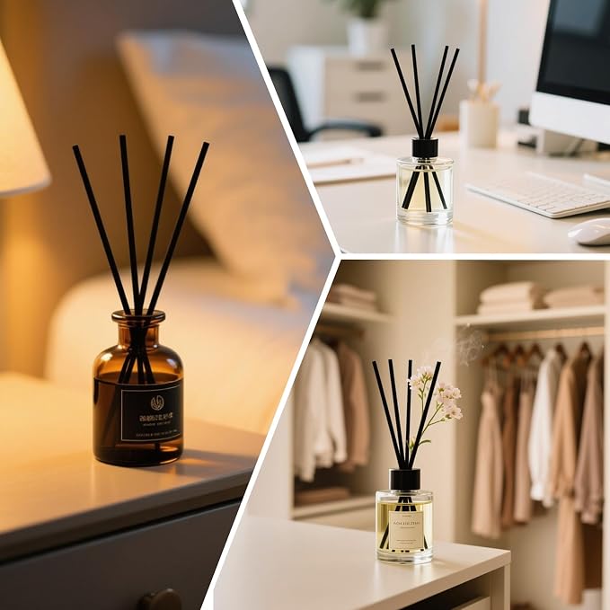 10-Inch Black Reed Diffuser Sticks - 200Pack Fiber Aromatherapy Reeds for Essential Oil, Home, Office and Spa - Diffuser Refills