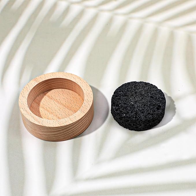 Lava Rock Diffuser, Sauna Accessories Small Lava Rock Diffuser with Natural Beechwood Base for Sauna Passive Diffusers Essential Oil Diffusers for Bathroom Home Office Bedroom as Friend Gifts