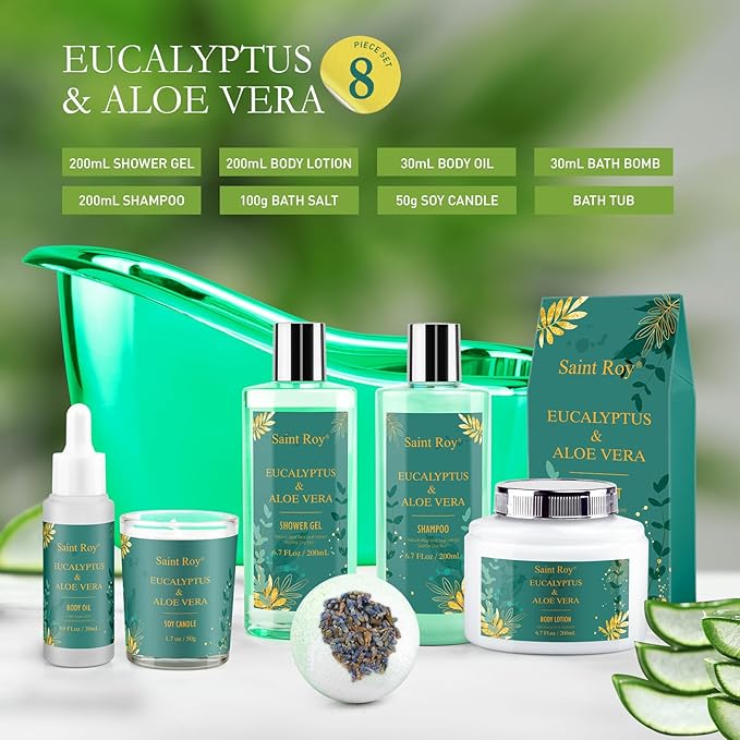 Fathers Day Gifts for Women & Men Spa Gift Basket, bath and body Basket, Christmas Gifts for Women Her him, Bath Baskets, Eucalyptus Aloe Spa shower gift, Birthday Gift bath kit, Self Care Bath Care