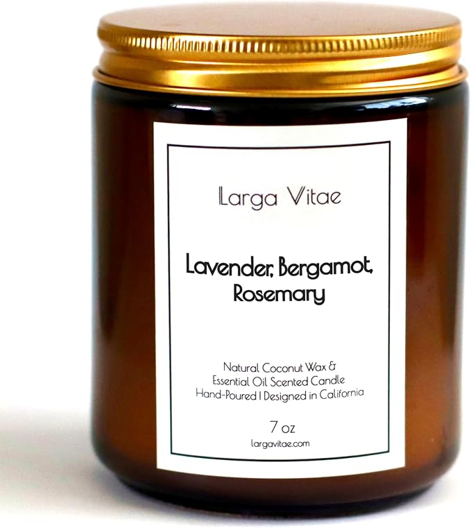 Organic Coconut Wax Aromatherapy Candle | Lavender, Bergamot & Rosemary | Non-Toxic, Pet Safe, Allergy Friendly | Phthalate Free | Zero Waste Sustainable Gift
