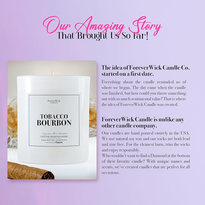 Foreverwick Tobacco Bourbon Diamond Candle | Scented Jar Candle | Premium Natural Soy Wax | Strong Scented Candles for Decor | 14 oz & 70 Hours Burning Time