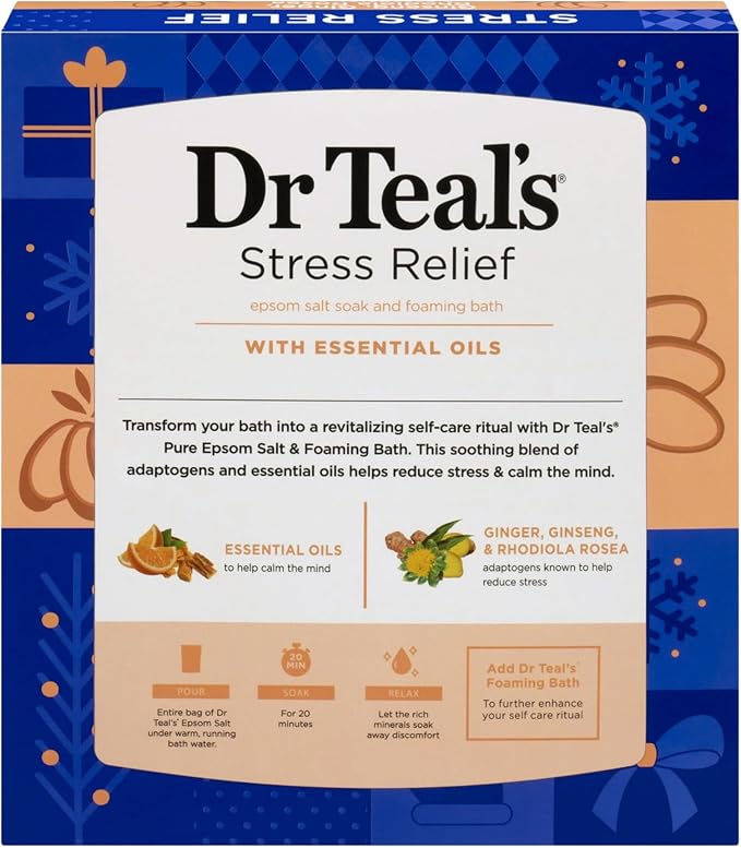 Dr Teal's Holiday Limited Edition Bath Gift Set | Epsom Salt Soak and Foaming Liquid, 14 oz Salt, 3 fl oz Bath (Citrus)